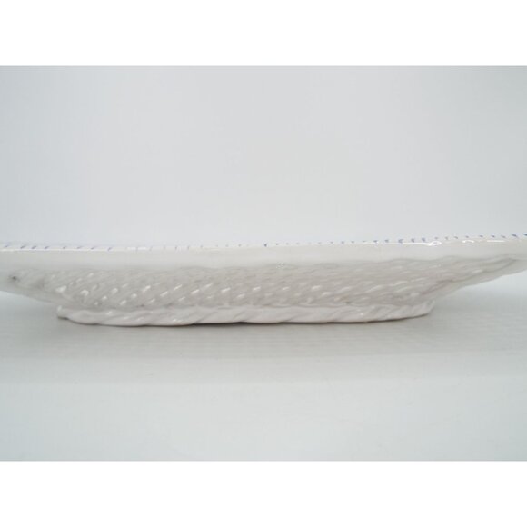 Vintage Hand Painted Blue and White Floral Platter Reticulated Lattice Portugal - Picture 10 of 11